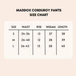 Load image into Gallery viewer, Maddox Corduroy Pants Size Chart
