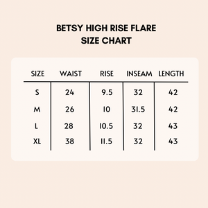 Betsy High Rise Flare Size Chart