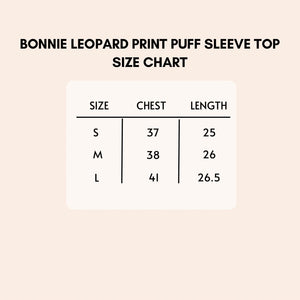 Bonnie Leopard print puff sleeve top size chart.