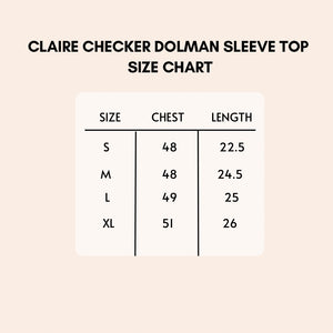 Claire checker dolman sleeve top size chart.