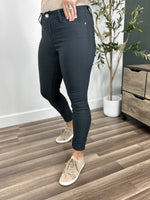 Load image into Gallery viewer, Fletcher hyperstretch skinny jean for women in charcoal detailed side photo showing button fly.
