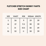Load image into Gallery viewer, Fletcher Stretch Skinny Pants in Berry size chart.
