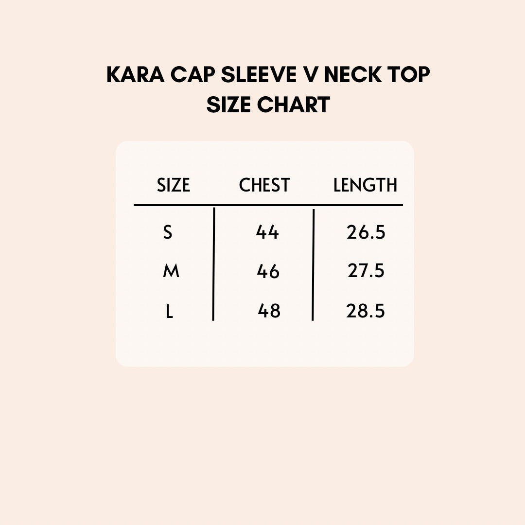 Kara cap sleeve v neck top size chart.