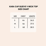Load image into Gallery viewer, Kara cap sleeve v neck top size chart.
