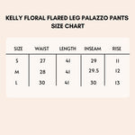 Load image into Gallery viewer, Kelly floral flared leg palazzo pants size chart.
