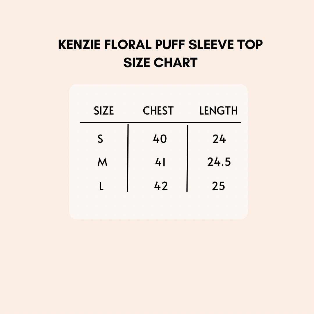 Kenzie floral puff sleeve top size chart.