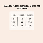 Load image into Gallery viewer, Mallory floral babydoll v neck top size chart.
