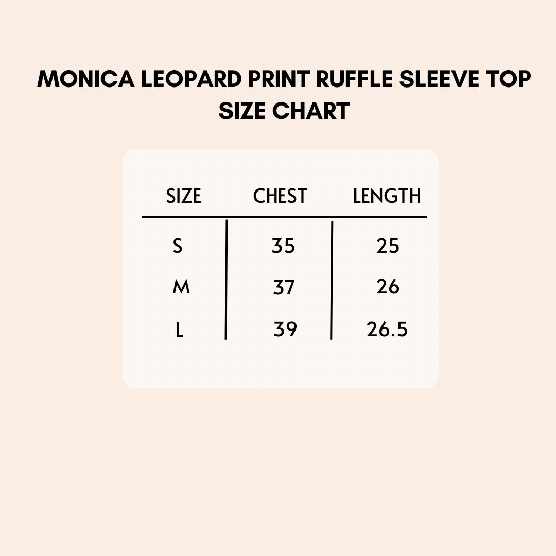 Monica leopard print ruffle sleeve top size chart