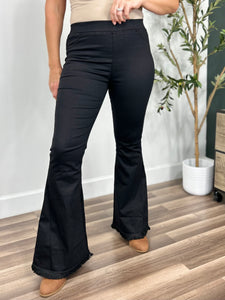 Olivia Flare Leg Jegging in black front view.