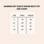 Load image into Gallery viewer, Sanders dot sleeve round neck top for women size chart.
