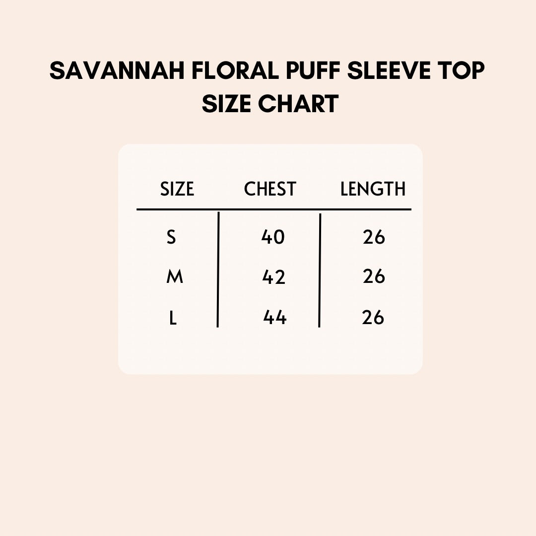 Savannah Floral Puff Sleeve Top size chart