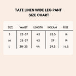 Load image into Gallery viewer, Tate linen wide leg pant size chart.
