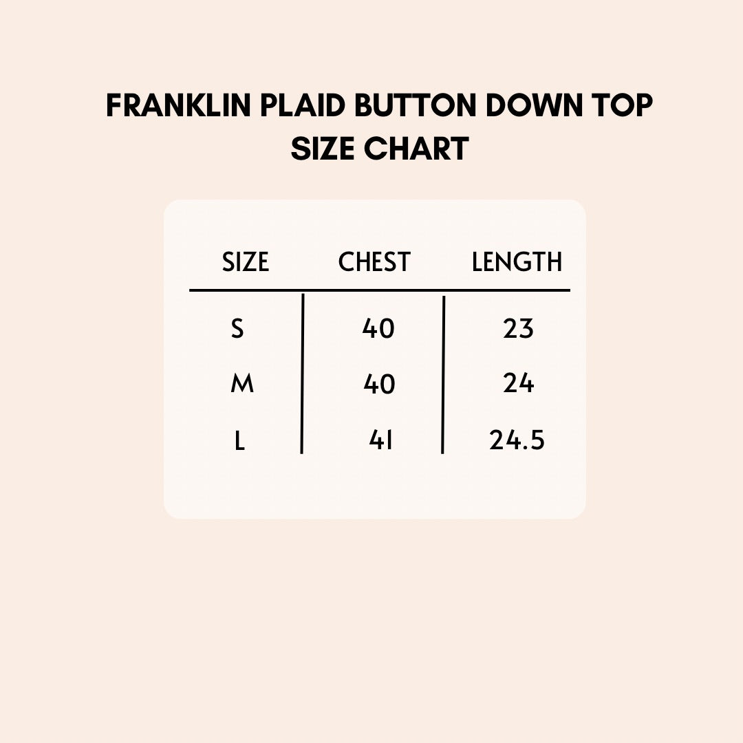 Franklin plaid button down top size chart