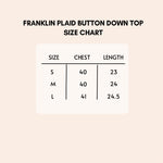 Load image into Gallery viewer, Franklin plaid button down top size chart
