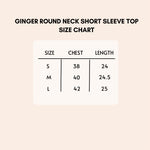 Load image into Gallery viewer, Ginger round neck short sleeve top size chart.
