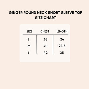 Ginger round neck short sleeve top size chart.