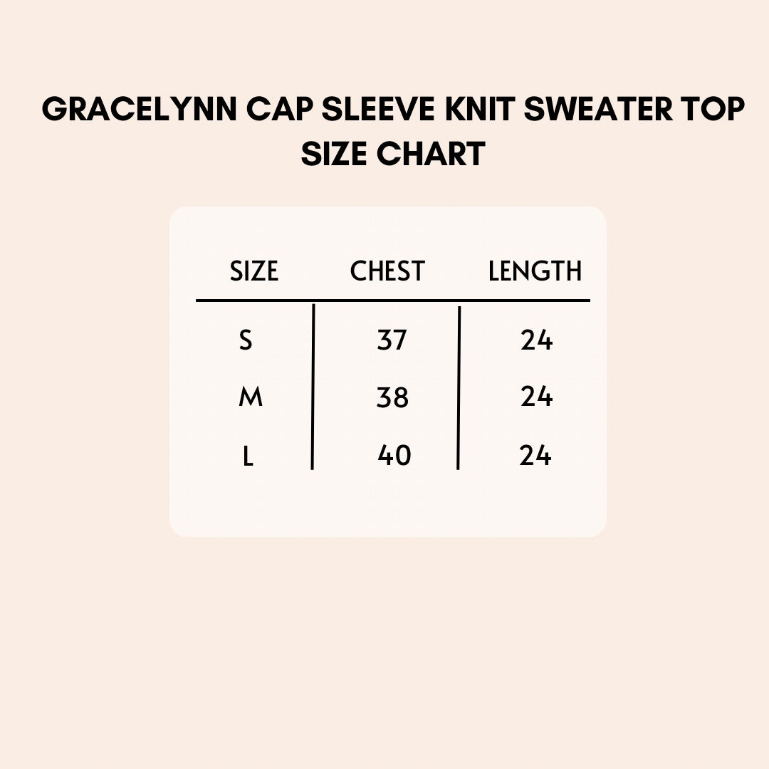 gracelynn cap sleeve knit sweater top size chart.