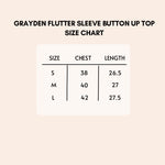 Load image into Gallery viewer, grayden flutter sleeve button up top size chart.
