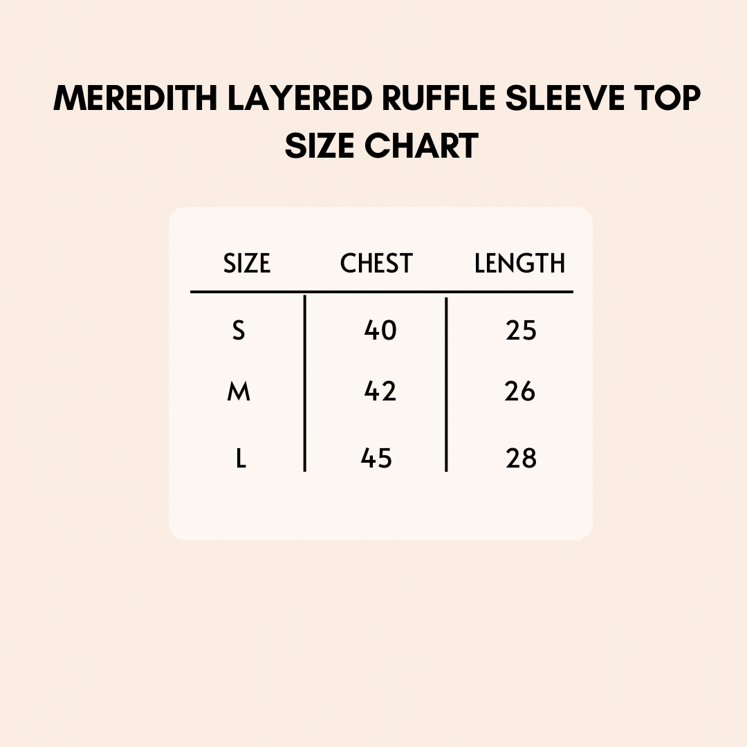 Meredith Layered Ruffle Sleeve Top Size Chart