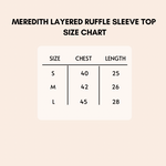 Load image into Gallery viewer, Meredith Layered Ruffle Sleeve Top Size Chart
