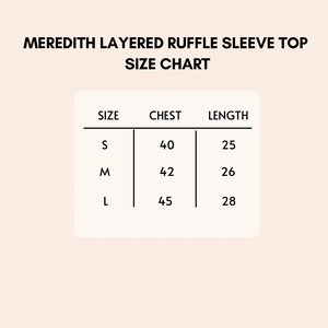 Meredith Layered Ruffle Sleeve Top Size Chart