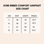 Load image into Gallery viewer, kobe ribbed comfort jumpsuit size chart.
