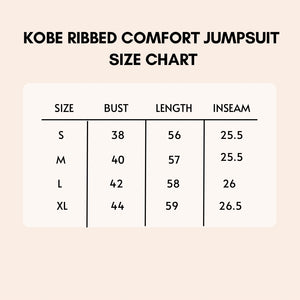 kobe ribbed comfort jumpsuit size chart.