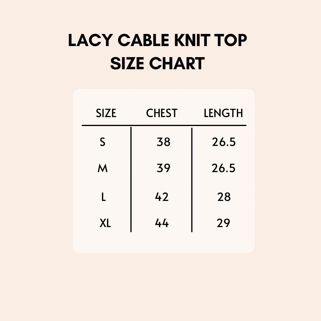 Lacy Cable Knit Top Size Chart