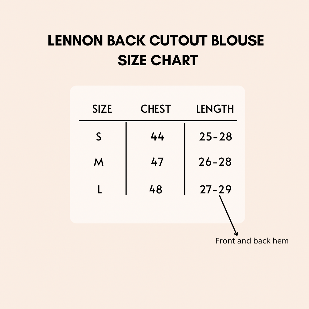 Lennon Back Cutout Top Size Chart